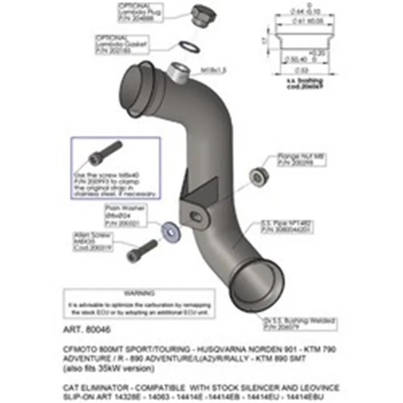 Mezisvod pro odstranění katu LeoVince CF MOTO 800 MT SPORT/TOURING/EXPLORE/LIMITED EDITION 2022 - 2024 CAT ELIMINATOR (LINK PIPE Jen Po Omezenou Doba