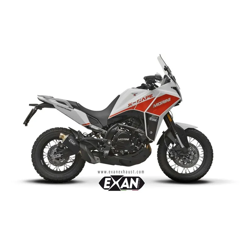 Moto výfuk EXAN MOTO MORINI X-CAPE 650 21 - 24 X-RALLY BLACK STAINLESS STEEL spodní vedení Originální