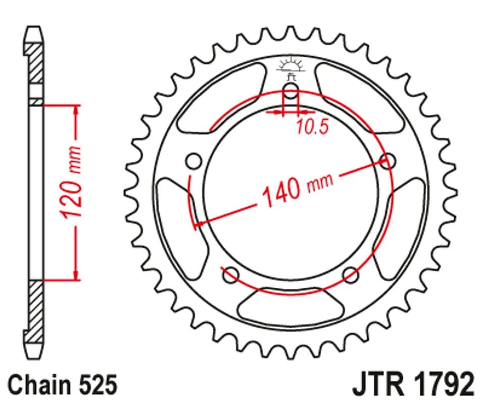 Řetězová rozeta JT JTR 1792-44 44 zubů, 525 Nová Kolekce