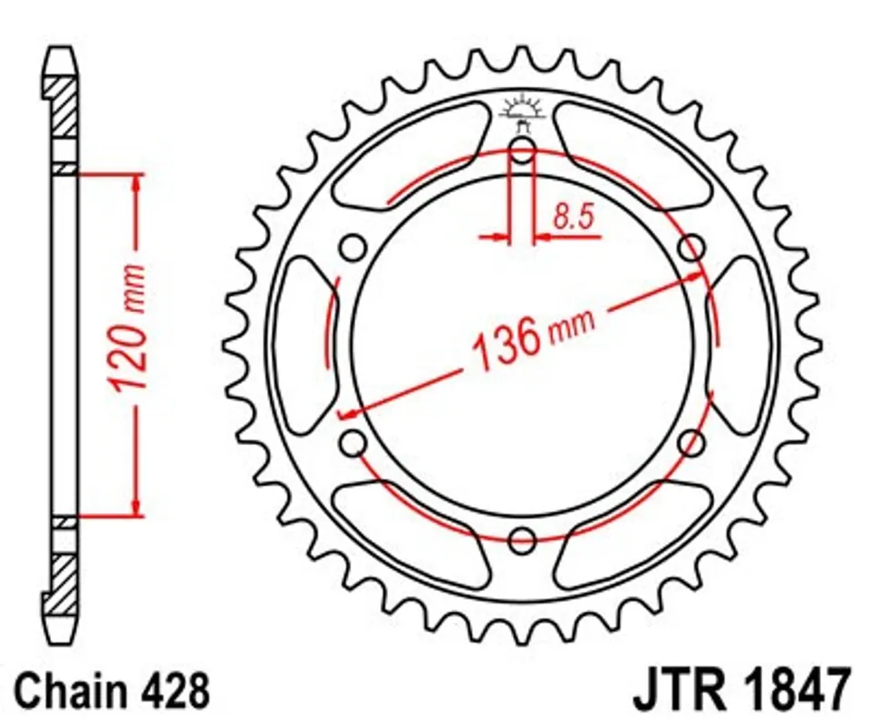 Řetězová rozeta JT JTR 1847-56 56 zubů, 428 Dokud Zásoby Vydrží