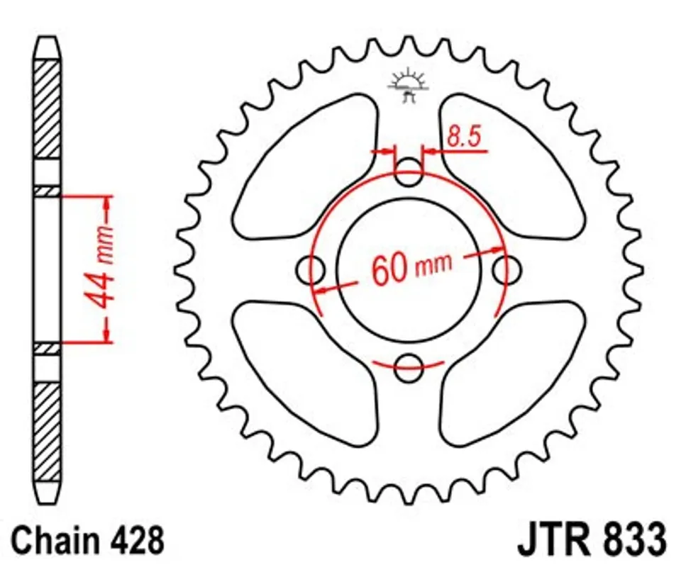 Řetězová rozeta JT JTR 833-43 43 zubů, 428 Oblíbený