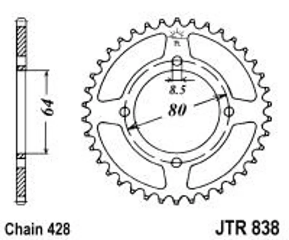 Řetězová rozeta JT JTR 838-38 38 zubů, 428 Autentický