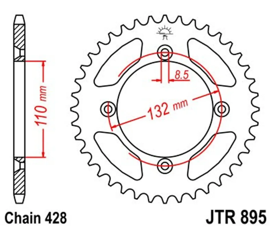 Řetězová rozeta JT JTR 895-49 49 zubů, 428 Oblíbený