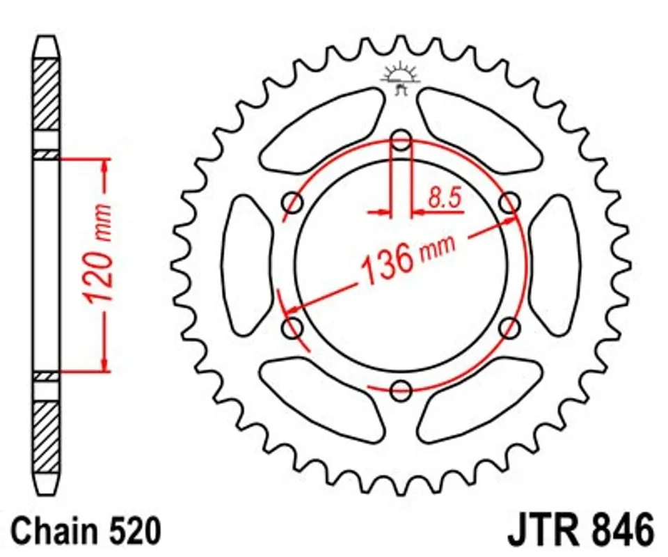 Řetězová rozeta JT JTR 846-45 45 zubů, 520 Top Prodej