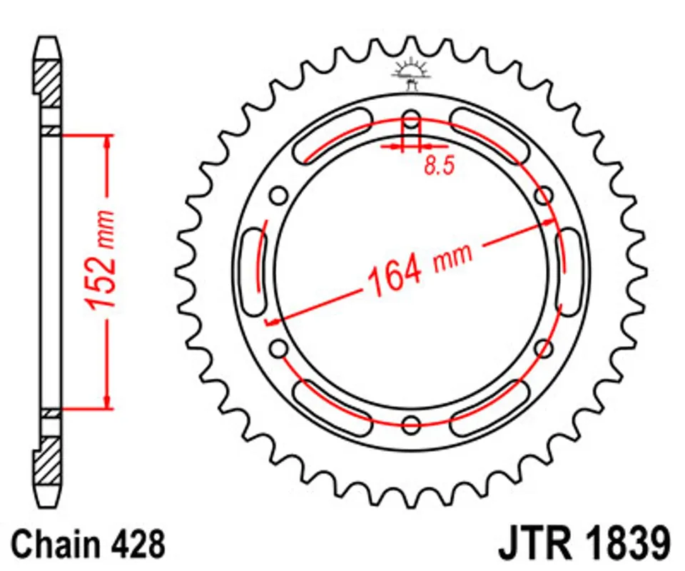 Řetězová rozeta JT JTR 1839-55 55 zubů, 428 Akce
