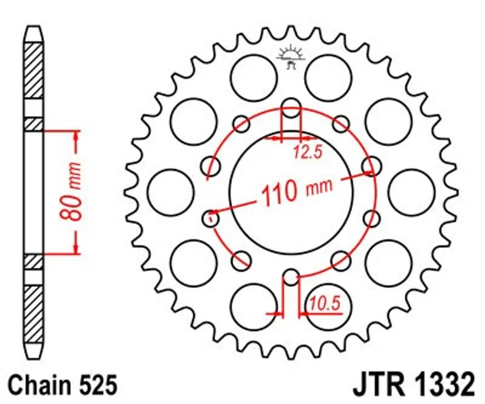 Řetězová rozeta JT JTR 1332-45 45 zubů, 525 Přímo Od Výrobce