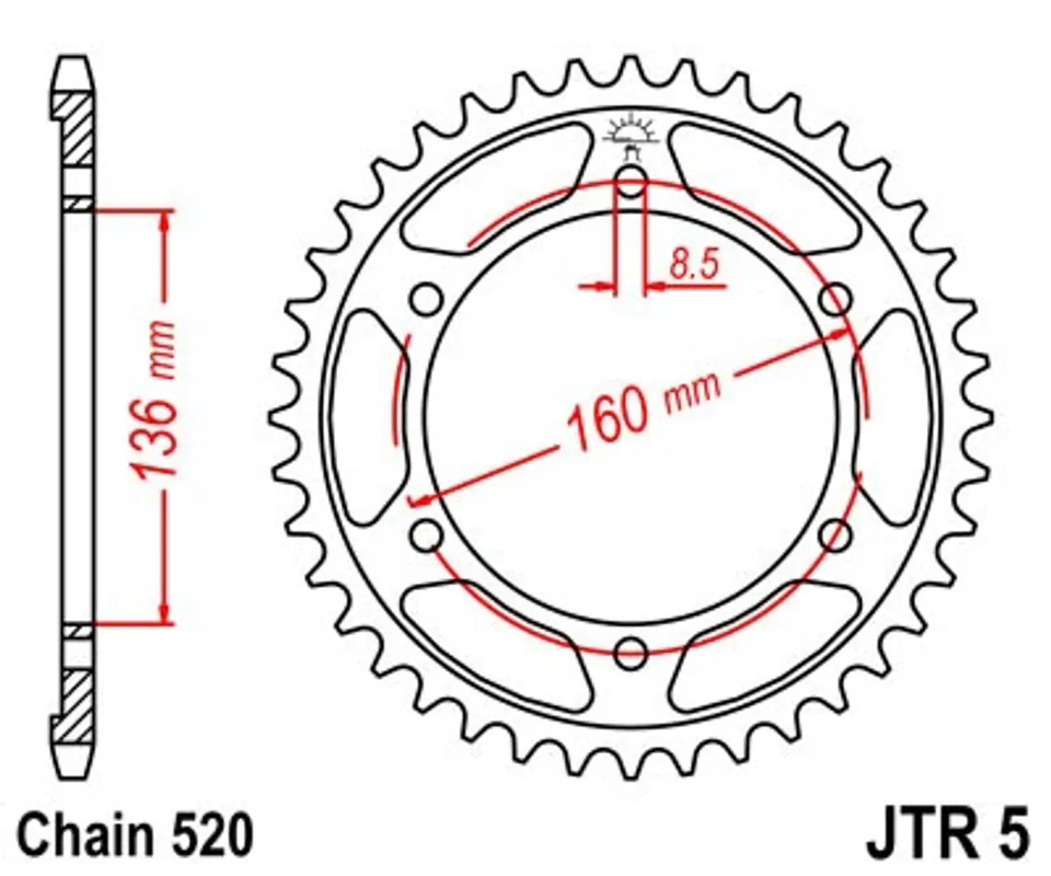 Řetězová rozeta JT JTR 5-45 45 zubů, 520 Výprodej