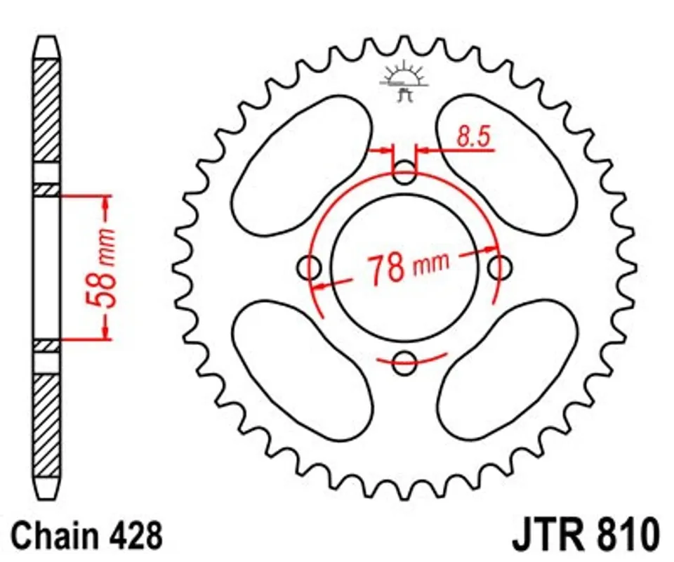 Řetězová rozeta JT JTR 810-36 36 zubů, 428 Oblíbený