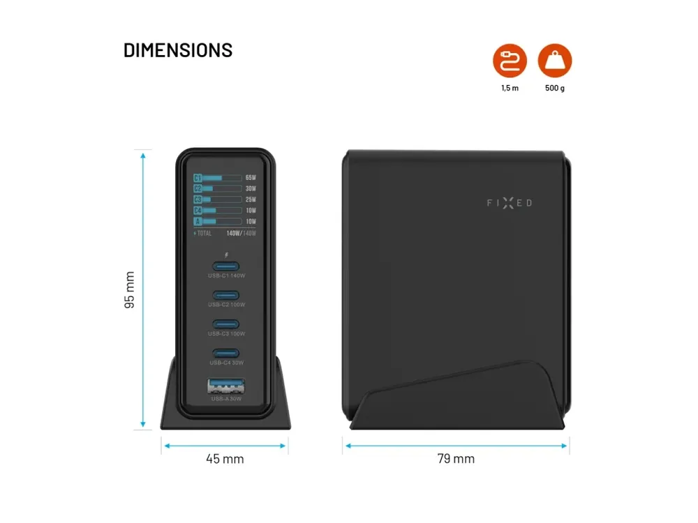 Výprodej Fixed Dokovací GaN stanice FIXED LCD 4x USB-C a USB PD 3.2 140W